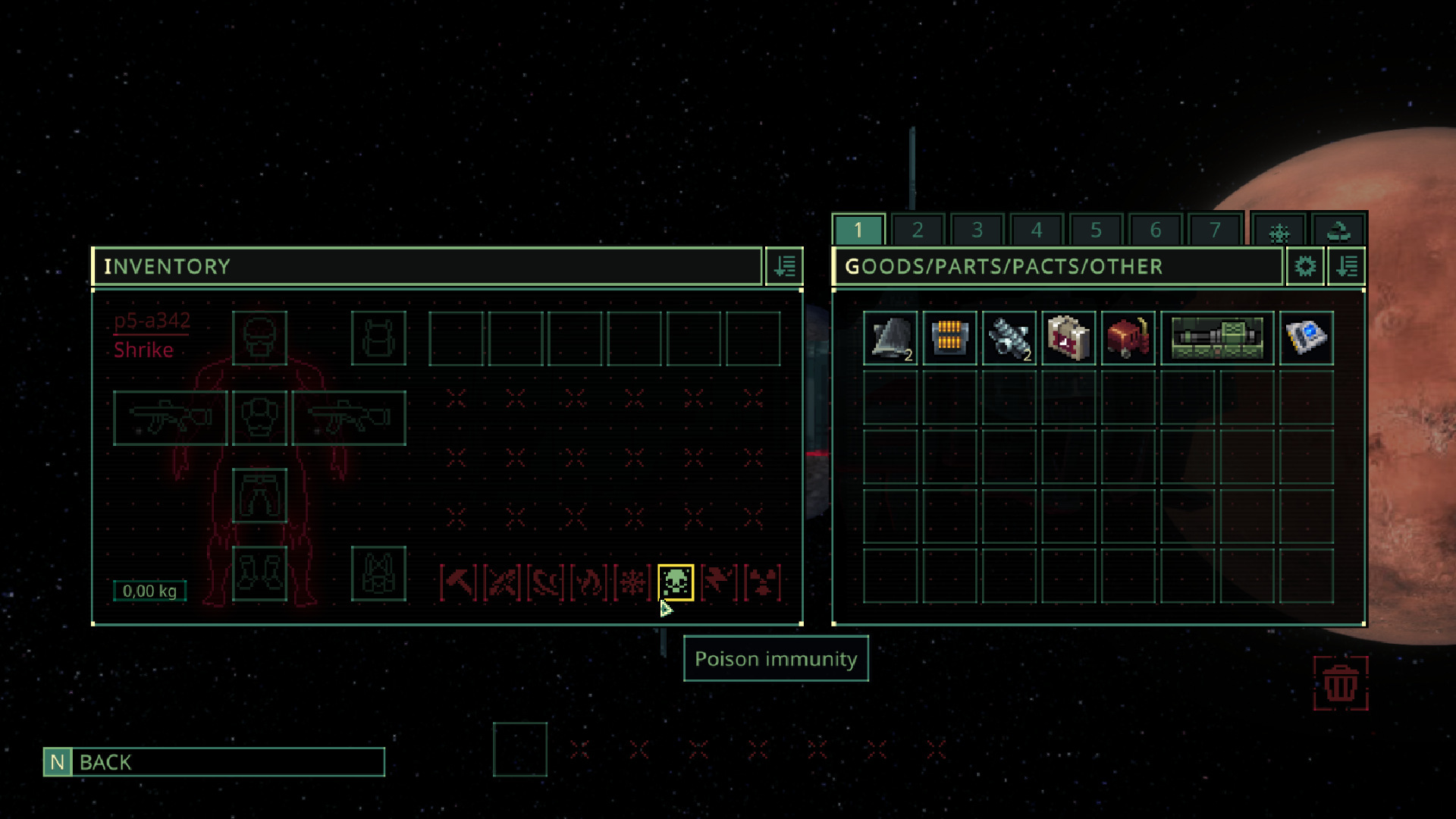 Quasimorph Resistances interface showing Damage Immunity in Patch 1.0.4