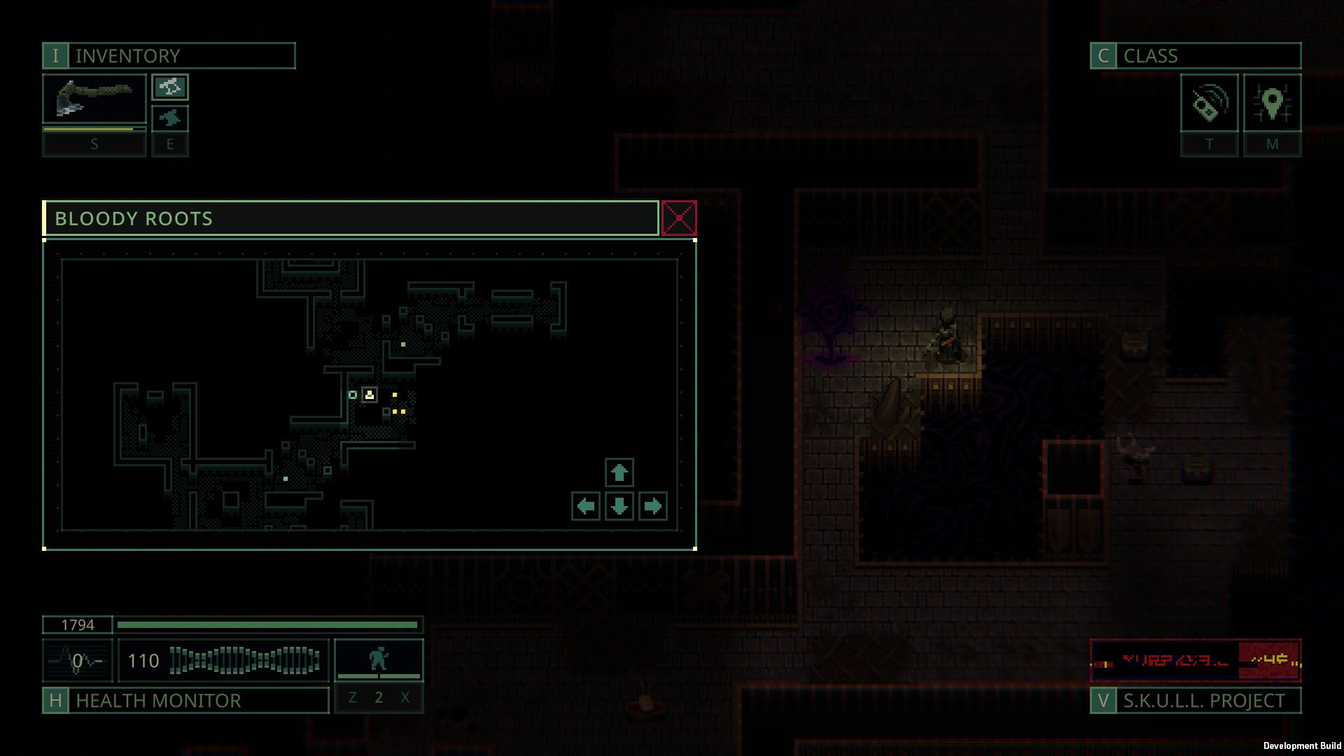 Quasimorph Descent mission minimap with the evacuation portal marked