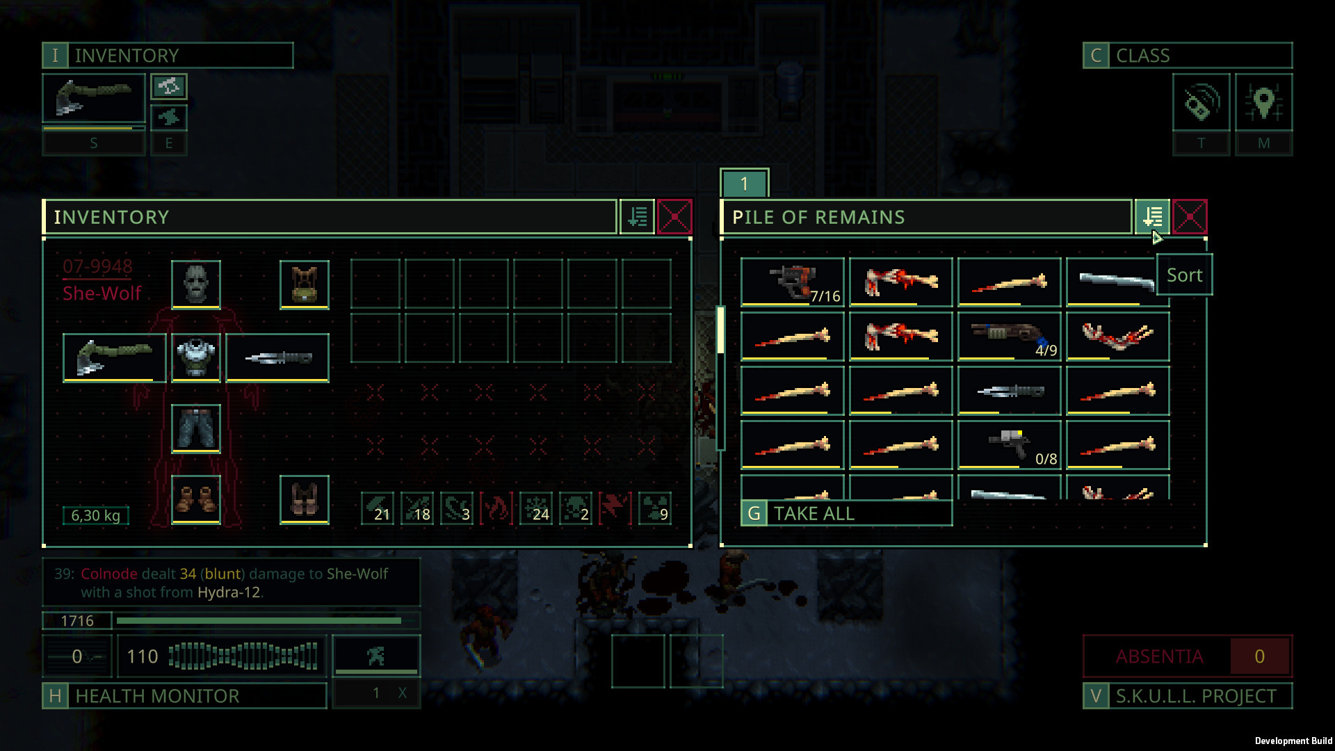 Quasimorph inventory sorting interface from the official Patch 1.0.2 announcement