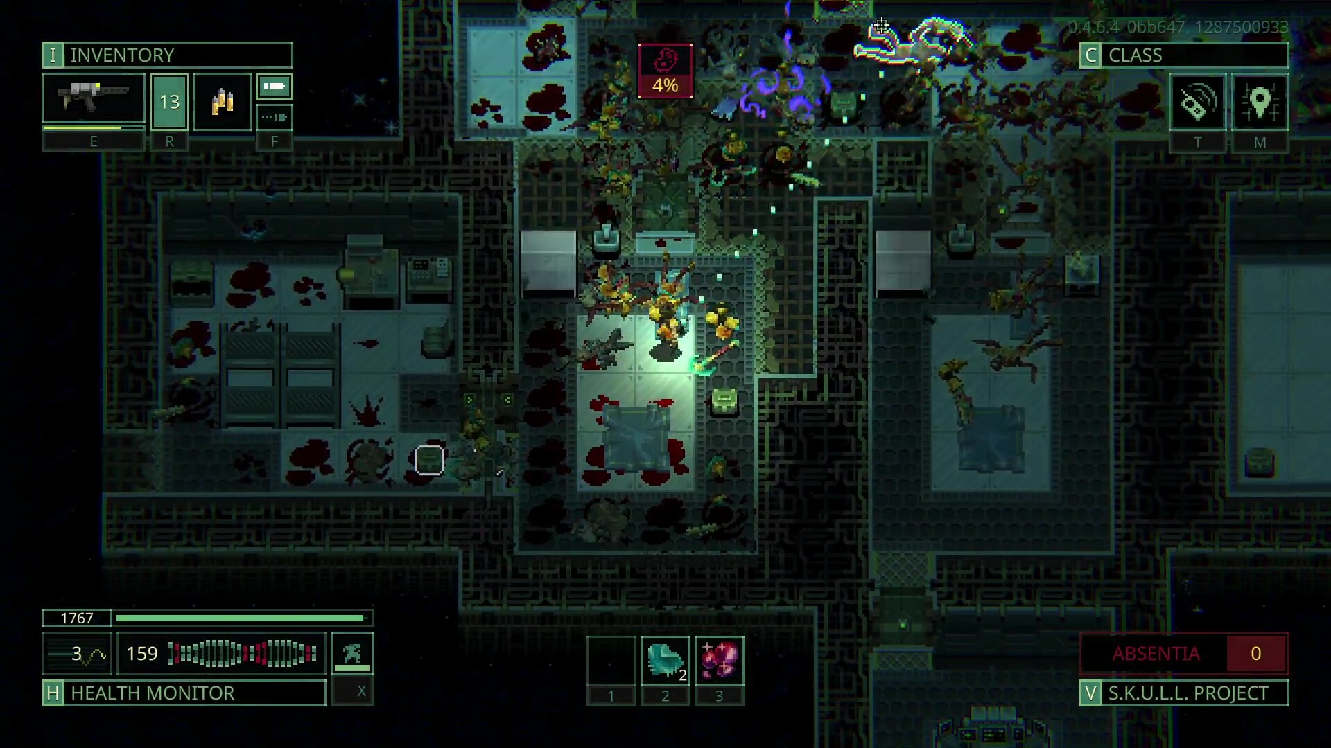 Quasimorph Cortex Bomb guide: tactical gameplay showing inventory and augmentation interface